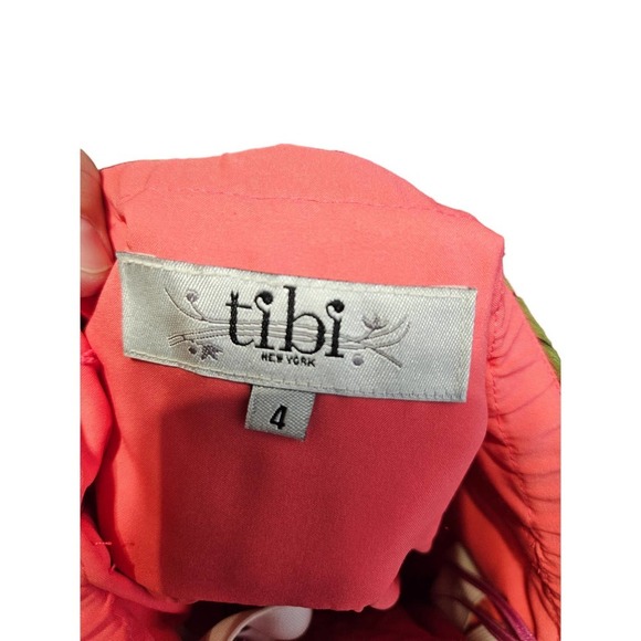 Tibi 4 Pink Floral Chiffon Lace Strapless Hi Low Dress Hibiscus Tropical resort - Picture 3 of 5